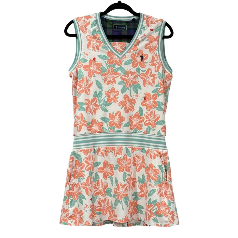 William Murray Golf Clubs Flags Coral Floral Print Polo Dress Stretch Fit Medium
